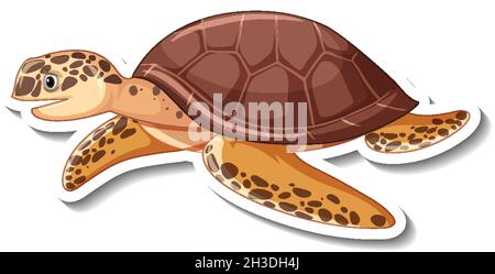 Sea Animal Cartoon Sticker with Turtle illustration Stock Vector