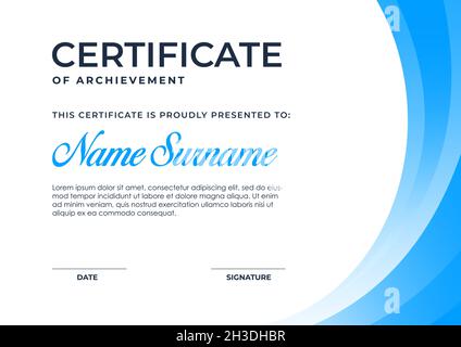 Elegant blue gradient color certificate template, appreciation for business and education. Stock Vector