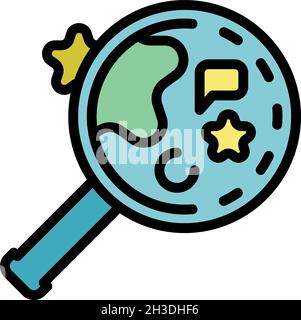 Star under the magnifier icon. Outline star under the magnifier vector icon color flat isolated Stock Vector