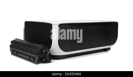 Black multi function printer isolated against a white background Stock Photo