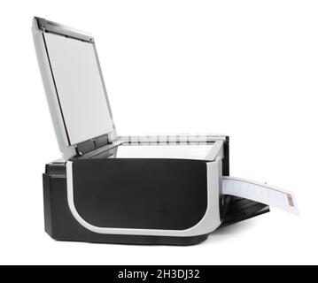 Black multi function printer isolated against a white background Stock Photo