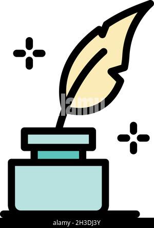 Quill in the inkwell icon. Outline Quill in the inkwell vector icon color flat isolated Stock Vector