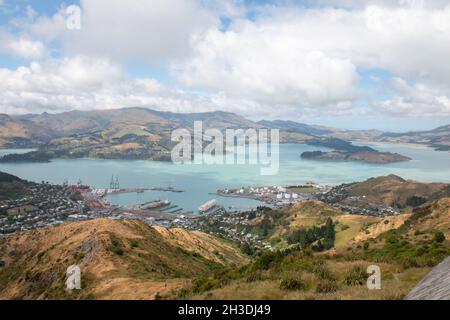 View Over Lyttelton Harbour from the top of the Christchurch Gondola Stock Photo