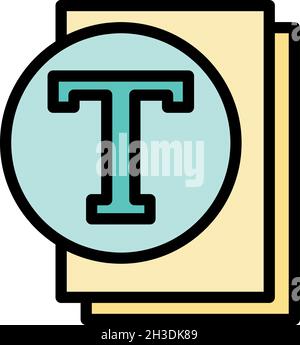 Sheets of paper and letter t icon. Outline sheets of paper and letter t vector icon color flat isolated Stock Vector