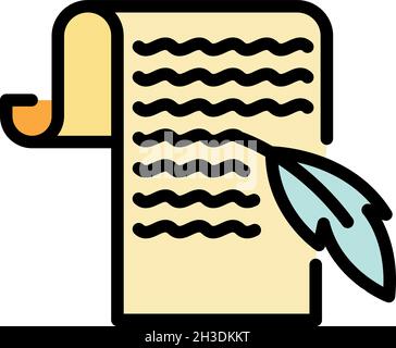 Feather and parchment icon. Outline peather and parchment vector icon color flat isolated Stock Vector
