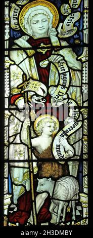 A stained glass window by the Kempe Studios (1901). Saints Anne, and the young St John the Baptist, St Andrew's Church, Denton, Lincolnshire Stock Photo