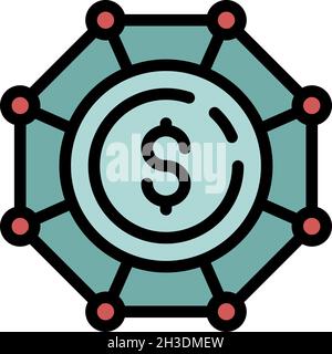 Target dollar in a circle icon. Outline target dollar in a circle vector icon color flat isolated Stock Vector