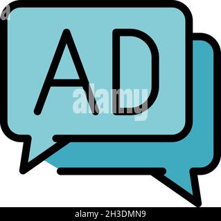 Ad in chat bubbles icon. Outline ad in chat bubbles vector icon color flat isolated Stock Vector