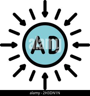 Ad in a circle and arrows icon. Outline ad in a circle and arrows vector icon color flat isolated Stock Vector