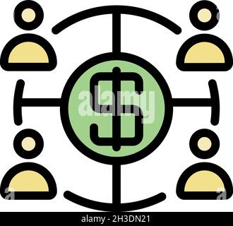 Dollar in target and people icon. Outline dollar in target and people vector icon color flat isolated Stock Vector