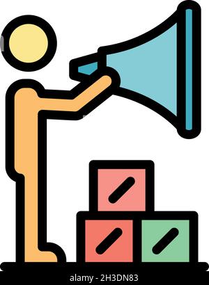 A man with megaphone icon. Outline a man with megaphone vector icon color flat isolated Stock Vector