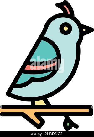 Quail on branch icon. Outline quail on branch vector icon color flat isolated Stock Vector