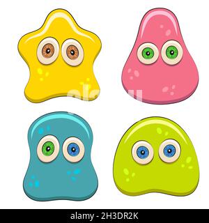 Set of color illustrations with jelly characters. Isolated vector objects on white background. Stock Vector
