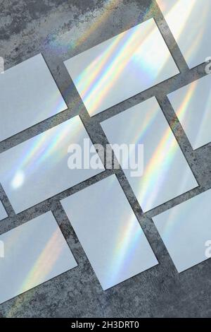 Empty white rectangle poster mockups with rainbow shadow Stock Photo