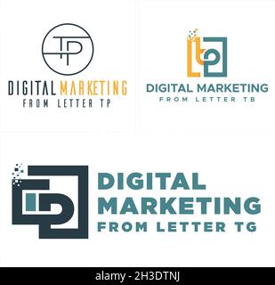 Modern digital marketing branding initial letter icon pixel logo design Stock Vector