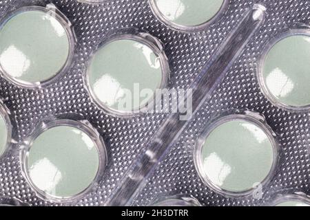 Close up of pills in blisters. Photo taken under artificial light Stock Photo