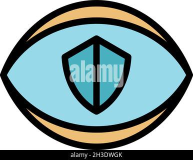 Shield in the eye icon. Outline shield in the eye vector icon color flat isolated Stock Vector