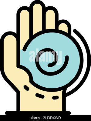 Pendulum in the palm icon. Outline pendulum in the palm vector icon color flat isolated Stock Vector