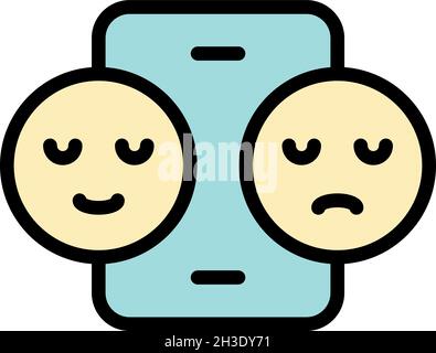 Smartphone and two smiles icon. Outline Smartphone and two smiles vector icon color flat isolated Stock Vector