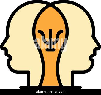 Two heads psychology icon. Outline two heads psychology vector icon color flat isolated Stock Vector
