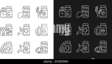 Food supplements linear icons set for dark and light mode Stock Vector