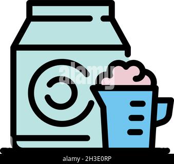 Powder for washing machine icon. Outline powder for washing vector icon thin line color flat isolated Stock Vector