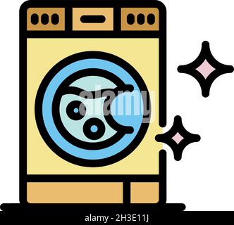 Machine wash icon. Outline machine wash vector icon color flat isolated Stock Vector