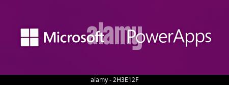 Microsoft Power Apps editorial. Illustrative photo for news about The Microsoft Power Apps - a low-code development platform for building custom apps Stock Photo