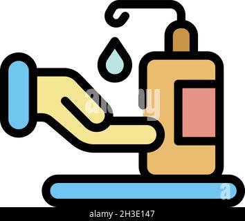 Hand soap bottle icon. Outline hand soap bottle vector icon color flat isolated Stock Vector