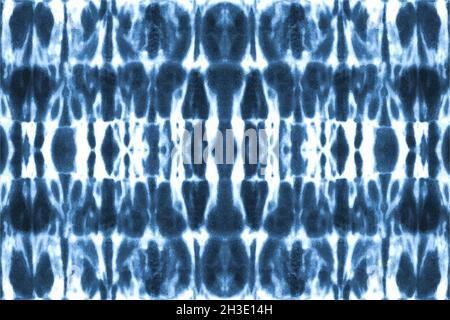 Tie dye shibori pattern. Watercolor hand painted ornamental indigo blue navy colored elements on white background. Watercolour abstract texture. Print Stock Vector