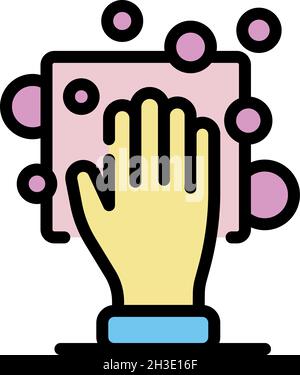 Hand and sponge icon. Outline hand and sponge vector icon color flat isolated Stock Vector