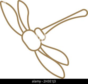 Golden dragonfly logo. Flying incsect. Line icon Stock Vector
