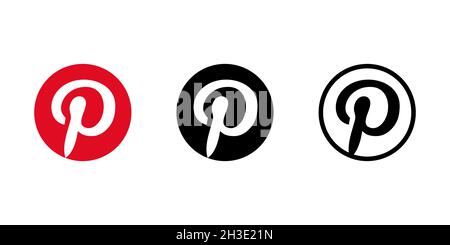 Pinterest logo icon isolated on white background. Editorial image. Vinnitsia, Ukraine. Fabruary 01, 2021 Stock Vector