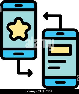 Two phones synchronization icon. Outline two phones synchronization vector icon color flat isolated Stock Vector