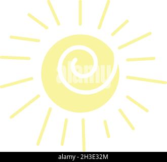 Spiral sun icon. Yellow swirl symbol in childish doodle style Stock Vector