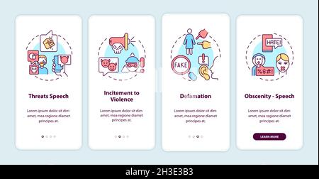 Non-protected speech types onboarding mobile app page screen Stock Vector