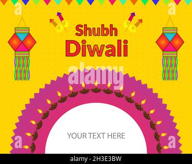 Diwali banner template with diya and decorative elements on yellow background. Diwali 2021 big offer sale background with copy space. Stock Vector