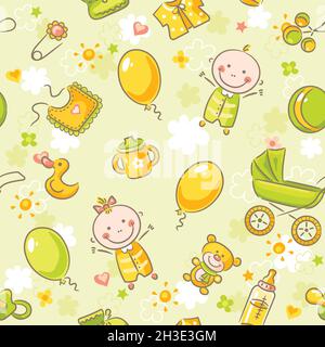 Seamless pattern with baby elements. Nice for baby fashion, wallpaper, textile, birthday, wedding, baby and bridal shower invitations. Vector illustration Stock Vector
