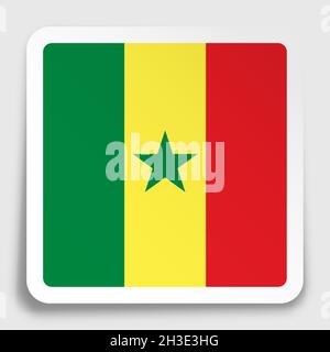 republic of Senegal flag icon on paper square sticker with shadow. Button for mobile application or web. Vector Stock Vector
