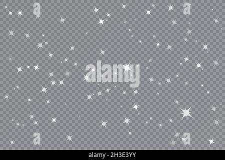 White stars on a transparent background. Meteorite, comet, asteroid, stars. Vector illustration. Stock Vector