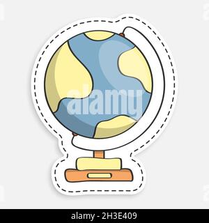 cartoon icon of doodle school globe on stand. Studying geography at school. Planet earth model for training. Vector isolated on white background Stock Vector