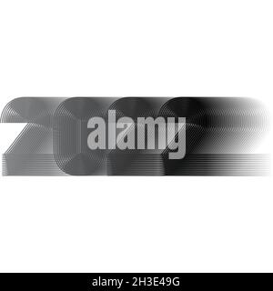 2022 Happy New Year. Abstract geometric cover design background. 3d dimensional 2022 numbers in thin lines striped style vector illustration. Banner, Stock Vector
