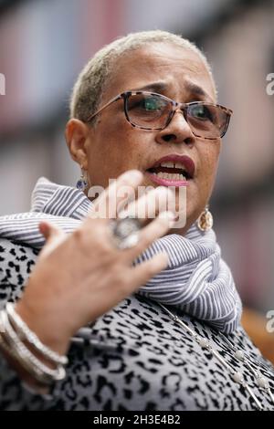 Mina Smallman, the mother of Nicole Smallman and Bibaa Henry, speaks to the media outside the Old Bailey in London following sentencing of Danyal Hussein to life in prison with a minimum term of 35 years for the killing of sisters Nicole Smallman and Bibaa Henry. Picture date: Thursday October 28, 2021. Stock Photo