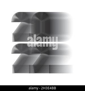 2022 Happy New Year. Abstract geometric cover design background. 3d dimensional 2022 numbers in thin lines striped style vector illustration. Banner, Stock Vector