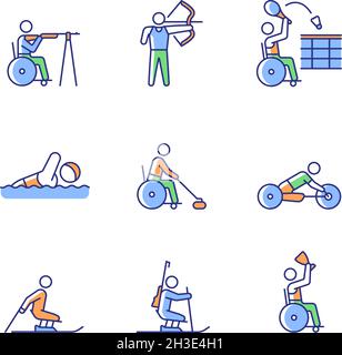 Athletes with disabilities RGB color icons set Stock Vector