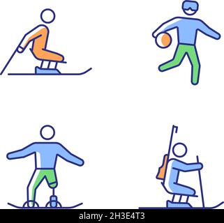 Winter season athletics RGB color icons set Stock Vector