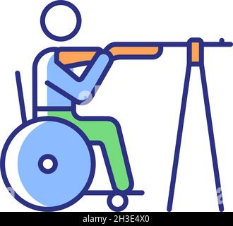 Wheelchair shooting RGB color icon Stock Vector