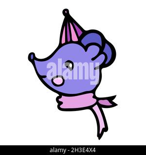 A cheerful Red Cat is smiling in a red and white hat and a purple scarf in the style of a cartoon. Stock Vector