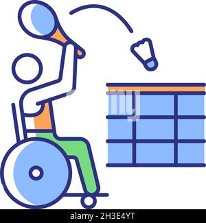 Wheelchair badminton RGB color icon Stock Vector