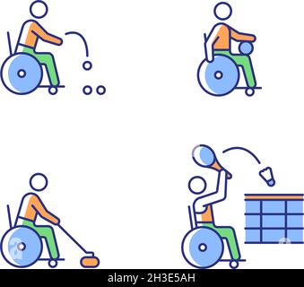 Wheelchair sports RGB color icons set Stock Vector